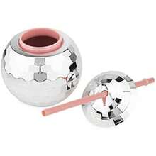 Blush Silver Disco Ball Cup con tapa y pajita, 16 onzas, juego de 1 unidad, suministros de fiesta(Bola de discoteca plateada) - Multicolor - Ver 6