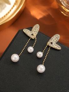 Rhinestone Heart & Faux Pearl Decor Drop Earrings - Multicolor - View 3