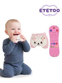 2 Packs Baby Game Controller & TV Remote Shape Teether Set, Cute Bear & Cat Silicone Sensory Toy, Non-Electric Chew Gift - Multicolor - View 9