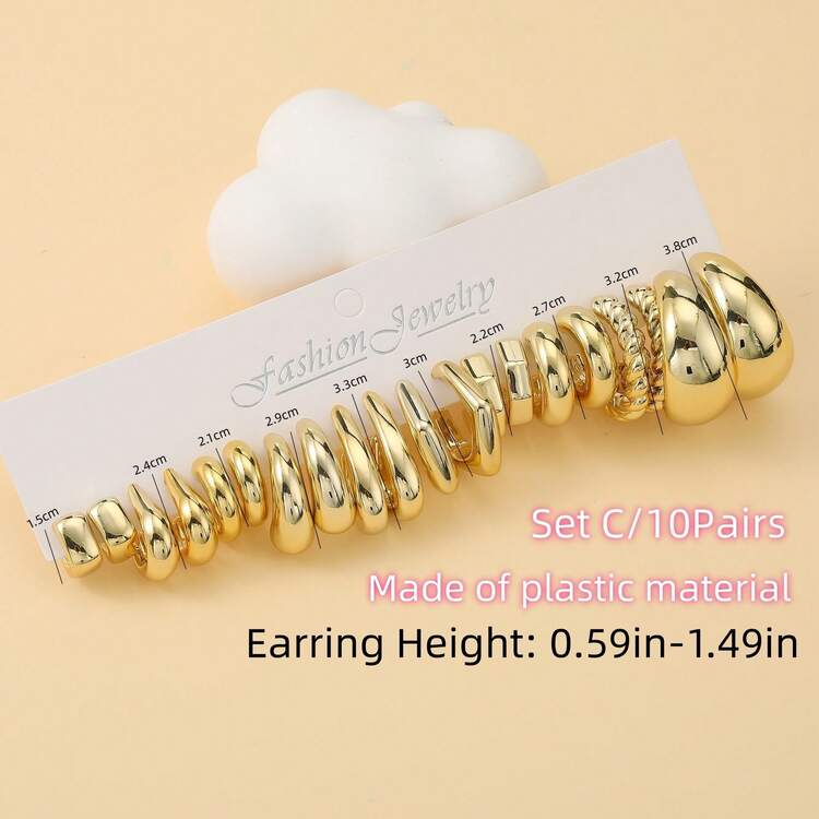 1 Pair To 40 Pairs, Plastic Material (Please Be Cautious If Concerned), Gold Spray Painted, Latest European And American Fashion Style, Fashionable Gold Plated, C-Shaped Hoop Earrings, Popular Women's Earrings - Yellow Gold - View 5