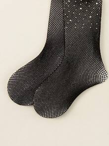 1條豪華閃爍薄網絲襪,配有鑽石細節,適用於兒童日常穿著 - 黑與白 - 查看 5