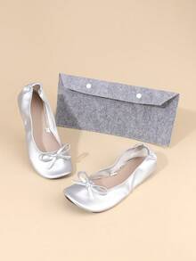 女士轻便、赤足感、时尚休闲、柔软舒适、多功能室内拖鞋,薄款、可折叠、易穿脱,适合跳舞 - 銀色 - 查看 5