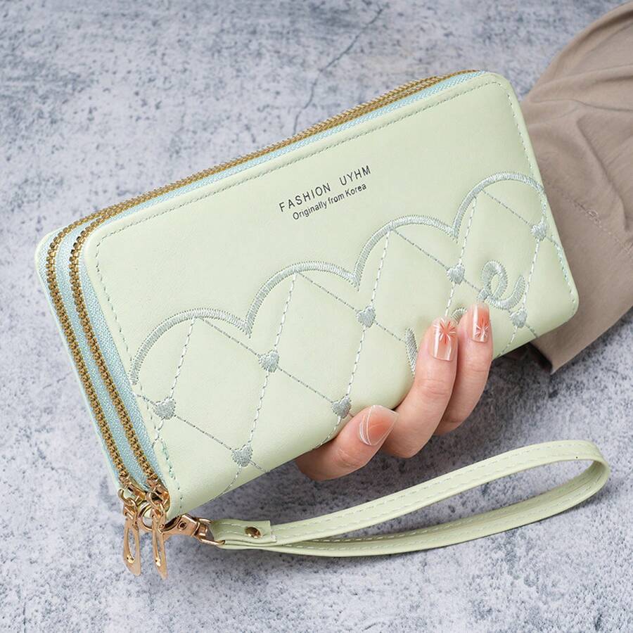 Cartera para Mujeres, Bolsa para Teléfono, Cartera Larga para Mujeres, Bolsa con Cremallera, Bolso de Mano, Clip para Dinero de Mujeres, Bolsa de Mano - Rosa - Ver 1