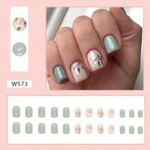 French Short Press On Nails For Women - 4 Box 96 Pcs Christmas Holiday Fake Nails Kit, Square Medium Length False Nails With Designs.Women Cute Pink Colos Nails,Valentine's Day Nails With Jelly Glue And Nail File, Multi Color Easy Wearing Nails For Daily, Work, Party - 薄荷綠349 - 查看 1