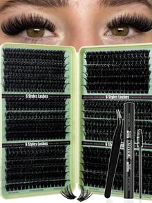 720pcs Super Dense DIY False Eyelashes Set, 8-16mm, 10D-150D Curl, Natural Look, Thick & Fluffy, Suitable For Daily Use And Beginners, Mixed Styles, Freely Combinable
