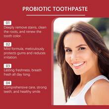 120g Pasta Dental con Probióticos y Extracto de Manzanilla - Cuidado para Encías Sensibles, Elimina el Mal Aliento y Sarro - Protección Diaria con Xilitol y Menta - Para Familia y Adultos - Rojo - Ver 6