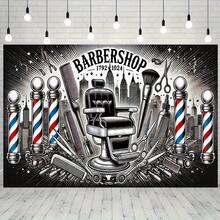 1pc Urban Barber Shop Theme Party Banner - Vintage 1792 Design With Cityscape & Barber Tools, Durable Polyester Indoor/Outdoor Decoration For Home, Garden, Themed Events (Mixed Colors), Barbershop Decor, Garden Event, Classic Barbershop, Longlasting Decor, Decorative Sign, Home Decorators - màu đen - Xem 9