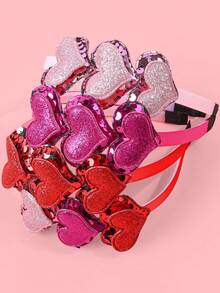 Valentine's Day Double Layer Sequin Heart Headband, Pink Heart Headpiece, Plastic Hair Ties, Valentine's Day Party Hair Accessories