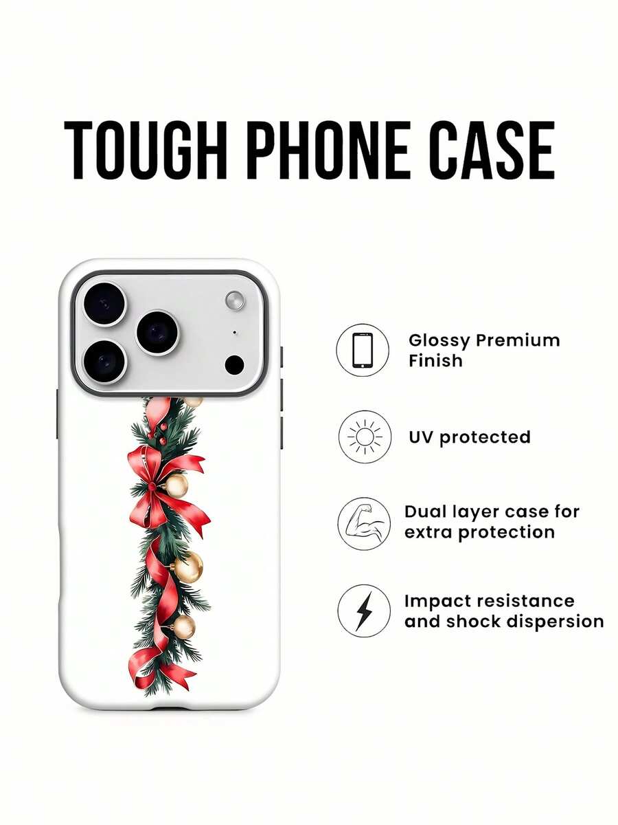 Estuche para teléfono con adorno de guirnalda navideña Compatible con fundas de teléfono 17 16 Pro Max 15 Pro Max 13 y 12 Hecho de material de TPU a prueba de caídas, resistente al desgaste y cómodo de sostener Un gran regalo para familiares, amigos, seres queridos, novios / novias y para Navidad - Blanco - Ver 1