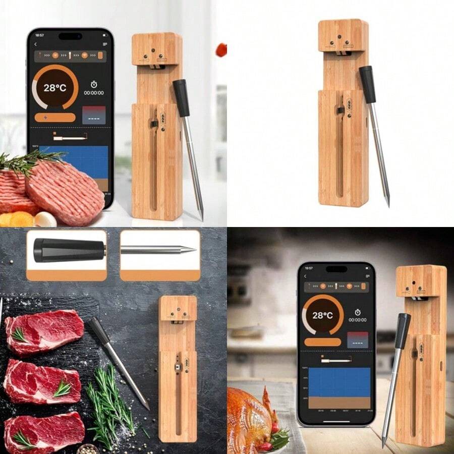 PZW Termómetro de Carne Inalámbrico con Bluetooth para BBQ Fumar y Asar IPX7 Resistente al Agua Smart Food Thermometer para Parrilla2537 - como en la foto - Ver 1
