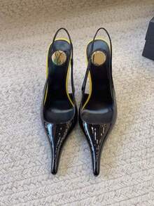 2023早春性感漆皮高跟凉鞋，超高跟尖头派对女鞋 - 黃色 - 查看 3