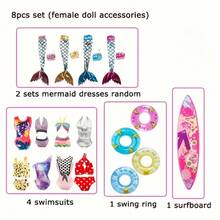 Juego de playa de muñeca de 11.5" y muñeco de 12" - Incluye traje de baño, pantalones de baño, zapatos de playa, disfraz de sirena, equipo de buceo y accesorios de playa | Regalo ideal para niños creativos - Múltiples opciones, diversos estilos, mezcla y combina a tu gusto. - Ver 15