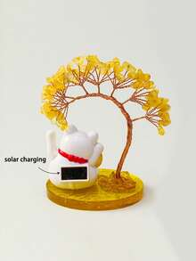 招财猫水晶摇钱树 - 黄水晶/紫水晶风水摆件，寓意财富与好运 | 家居办公室桌面摆件礼品