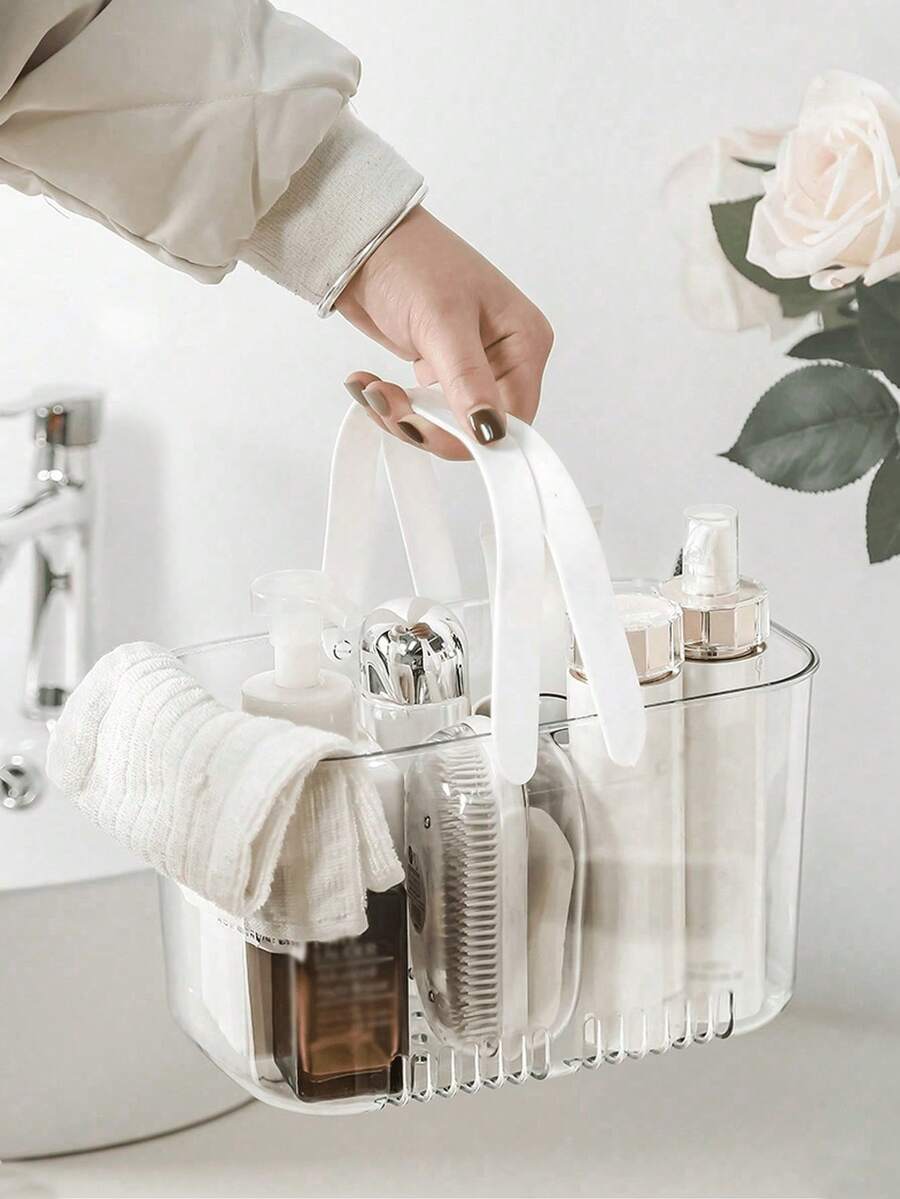 1pc Transparent Shower Caddy, Bathroom Toiletry Storage Basket - Transparent - View 1