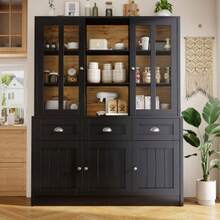 Hochschränke fürs Wohnzimmer(140*38.5*175cm), Vitrinenschrank,Küchenschrank,Esszimmerschrank mit Schubladen, Moderner Minimalistischer Hochschrank, Standvitrine für Küche Wohnzimmer Esszimmer, Schwarz - Noir - Voir 1