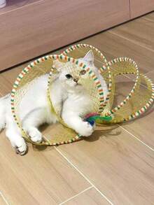 S-Shaped Cat Tunnel Toy, Metal Wire & Gauze Patchwork Design, Foldable With Sound Effect, Cat Teaser Toy, Self-Entertainment & Energy Release Training Toy - Yellow - View 4