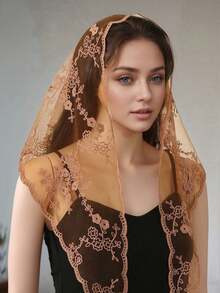 1 pieza Pañuelo triangular de encaje floral y sólido para mujer, velo de mantilla de encaje transparente y elegante minimalista, velo nupcial con adorno floral hueco, velo de boda estilo bohemio chic, versátil para fiesta, sesión fotográfica al aire libre, boda, accesorio de vestido - Multicolor - Ver 3