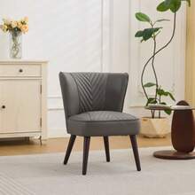 Grey Genuine Leather Living Room Lounge Chair Without Armrests – Solid Rubberwood Base, Modern Comfort Chair - 灰色 - 查看 8