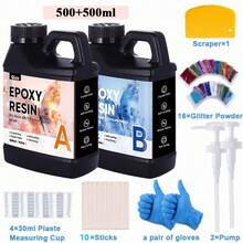 QIAO Bộ nhựa Epoxy 500ml/1000ml tỷ lệ 1:1 - Trong suốt như pha lê, không bị ố vàng, thích hợp để làm trang sức, đồ thủ công DIY và trang trí nhà cửa. - Nhiều màu - Xem 3