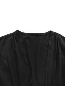 Sexy & Fashionable Deep V-Neck Ruched Front, Open Back Tie-Up Design Ruffle Hem Long Sleeve Top, Spring/Summer New Arrival