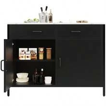 Schwarzer Stehtisch, Küchenarbeitsplatte, enkelt och modernt, Kaffeebartisch, geeignet für Wohnzimmer, Esszimmer, Tischplatte med Marmorstruktur, verstellbar Füße - Svart - Visa 1