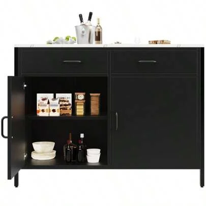 Schwarzer Stehtisch, Küchenarbeitsplatte, Einfach Und Modern, Kaffeebartisch, Geeignet Für Wohnzimmer, Esszimmer, Tischplatte Mit Marmorstruktur, Verstellbare Füße