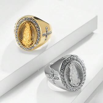 1 st. Form Strassdekor Intarsia Rostfritt Stål Ring , 18K guldpläterad Hand Accessoar