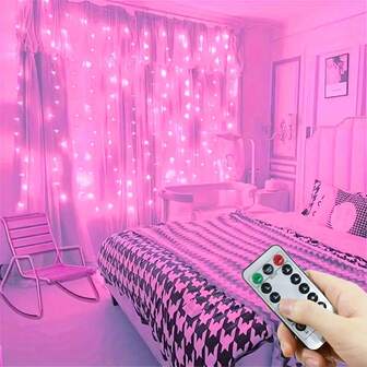 Rosa romantiska USB-drivna gardinlampor, 8 ljuslägen, fjärrkontroll, dekorativ hängande prydnad för sovrum, julgran, Halloween, Thanksgiving, bröllopsfest, födelsedag, nyår, alla hjärtans dag