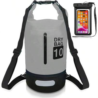 Bolsa Impermeable Bolsa Seca 10l 20l 30l Con Funda Impermeable Para Teléfono Correa Larga Ajustable Para El Hombro Mochila Impermeable Para Senderismo Y Deportes Acuáticos. Gris 10L
