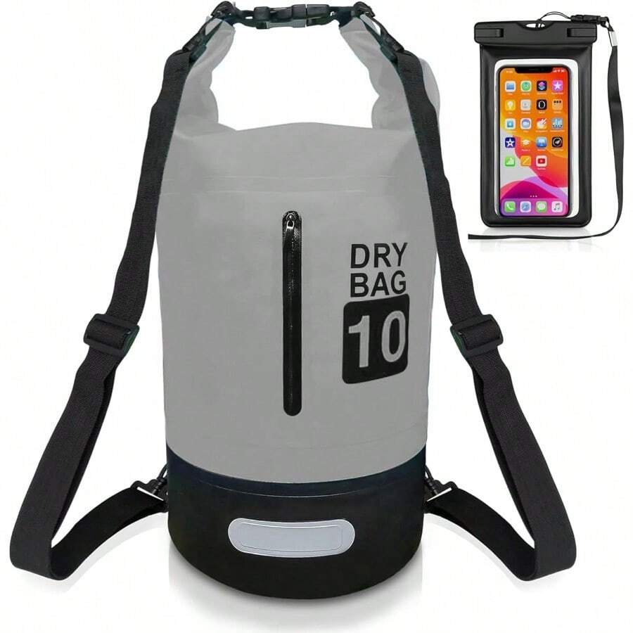 Bolsa Impermeable Bolsa Seca 10l 20l 30l Con Funda Impermeable Para Teléfono Correa Larga Ajustable Para El Hombro Mochila Impermeable Para Senderismo Y Deportes Acuáticos. Gris 10L - Gris - Ver 1