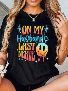Plus Size Women's T-ShirtBlackShort Sleeve Round Neck Tee With Vibrant Digital Print,Machine Washable Regular Fit For Casual Attire - 黑色 - 查看 1