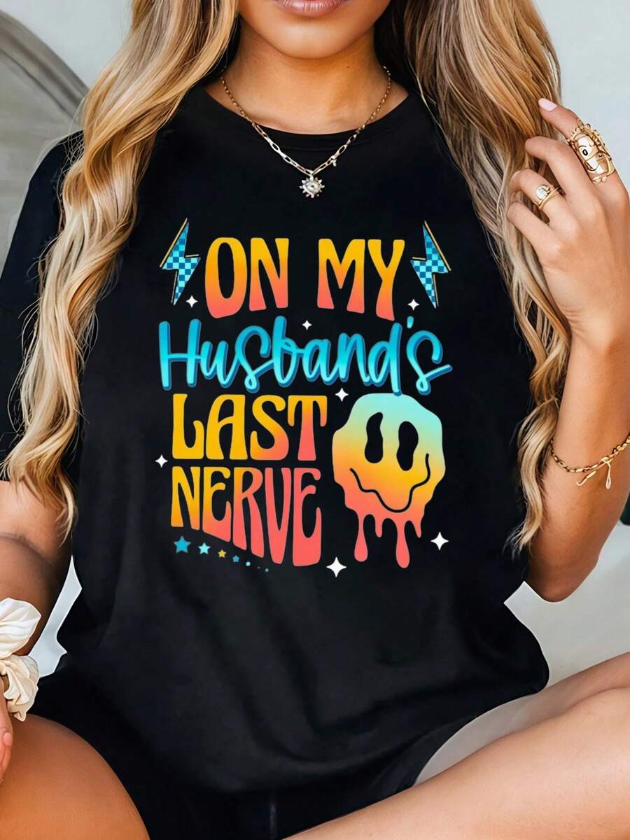 Plus Size Women's T-ShirtBlackShort Sleeve Round Neck Tee With Vibrant Digital Print,Machine Washable Regular Fit For Casual Attire - 黑色 - 查看 1