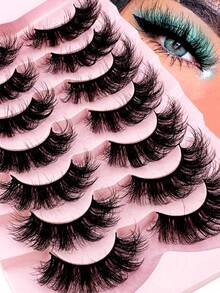 7 Pairs Half Lashes Cat Eye False Eyelashes Manga Eyelashes Short Soft 3d Faux Mink Eyelashes Natural Makeup,Gift For Women & Girl,7mm-16mm,False Eyelashes Natural,Ultra-Light,Long-Lasting,Enlarged Double Eye,Handmade,Soft,Skin-Friendly,Individual Lashes,Cat Eye Lashes,Professional,For Women-ST04 - 黑色 - 查看 2