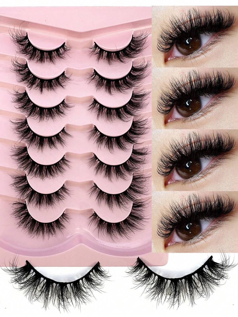7 Pairs Half Lashes Cat Eye False Eyelashes Manga Eyelashes Short Soft 3d Faux Mink Eyelashes Natural Makeup,Gift For Women & Girl,7mm-16mm,False Eyelashes Natural,Ultra-Light,Long-Lasting,Enlarged Double Eye,Handmade,Soft,Skin-Friendly,Individual Lashes,Cat Eye Lashes,Professional,For Women-808 - 黑色 - 查看 1