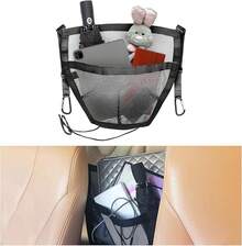 Soporte para cartera de coche, organizador de bolsillo de red entre asientos delanteros, barrera automotriz ayuda a proteger el asiento trasero de los niños, mascotas, accesorios interiores del coche para mujeres y hombres (caqui oscuro) - Negro - Ver 9