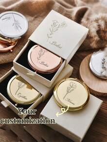 Customizable Portable Double-Sided Metal Folding Mirror, 12 Floral Patterns, Laser Engraved, High Definition Makeup Handheld Compact Mirror, Makeup, Room Decor, Vanity, Travel, Bedroom, Makeup Accessories, Makeup Mirror, Mini Compact Mirror, Small Mirror, Handheld Mirror, Makeup Tool, Gift For Women, Valentine's Day And Mother's Day Gift - Multicolor - View 5