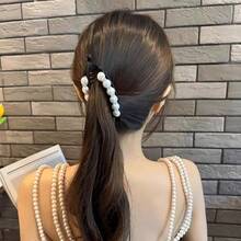Faux Pearl & Rhinestone Banana Clip Hair Accessory, Suitable For Daily Wear, Claw Clips, Hair Slide, Hair Barrettes, Hair Accessories For Women, Head Accessories, Hairpin - Multicolor - View 3