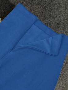 女士优雅通勤鹿皮绒拉链百搭半身裙，后开衩设计，无弹性 - 寶藍色 - 查看 5