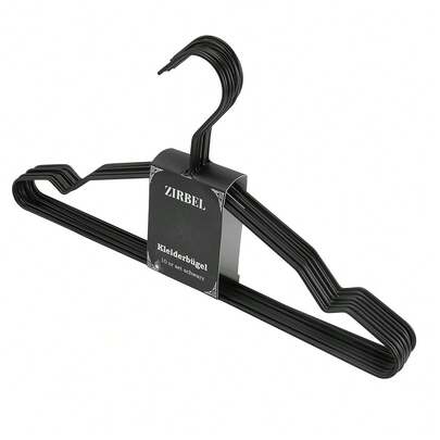 Zirbel Kleiderbügel 10er Set - Retro Design Bügel aus Metall (schwarz)-9616