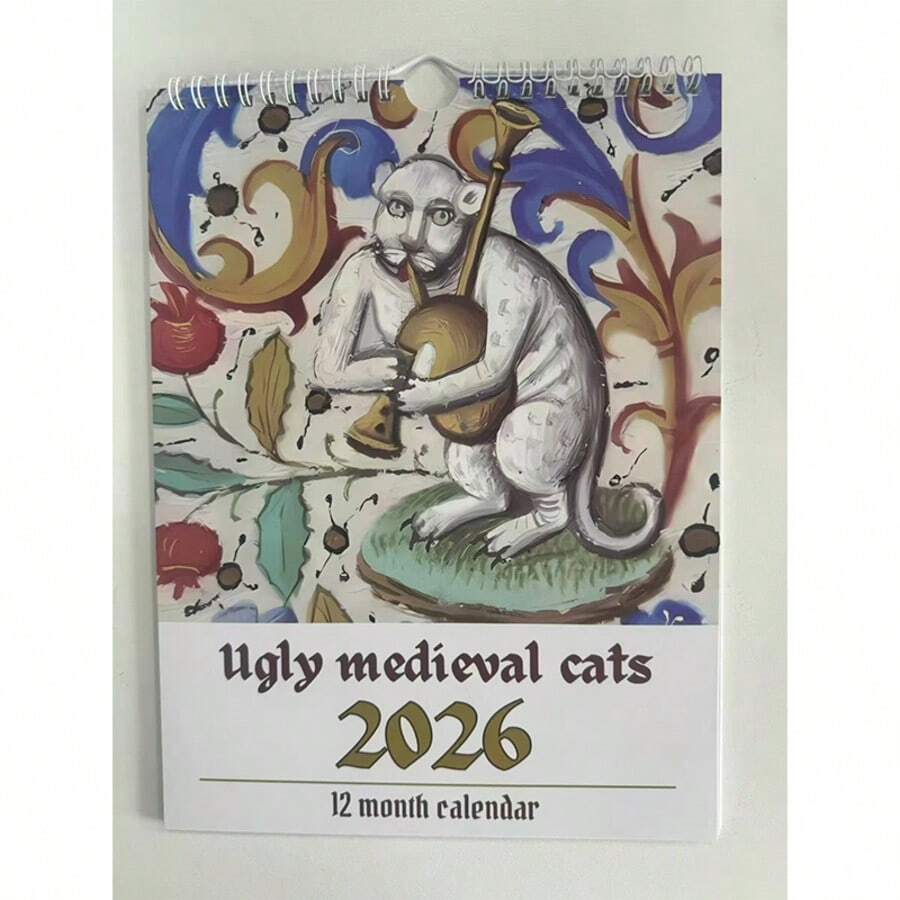 2026 Medieval Cat Calendar - Gothic Medieval Wall Calendar With Monthly Layout, Medieval Cats And Floral Patterns - 12 Months Dry Erase Paper Calendar With Month Labels, Home Office Decor - Vintage Gothic Decor, Retro Aesthetic, Decorative Art - one-size - View 1