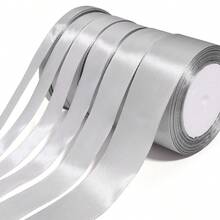 25 Yards/Roll Silver Gray Polyester Gift Wrapping Ribbon, Suitable For DIY Woven Hair Accessories, Clothing, Shoes, Bags, Flower, Gift Box Packaging, Holiday Party Decorations - Grey - View 5
