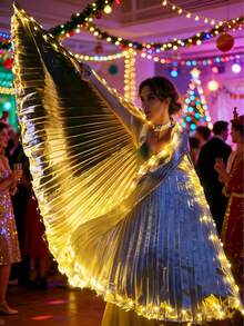57-Inch Battery Powered LED Belly Dance Wings - 8 Lighting Modes, Suitable For Valentine's Day Party, Mother's Day Gift, Halloween Costume, Stage Performance (Requires 3 AA Batteries, Not Included) - Wing-shaped Split Style - View 6