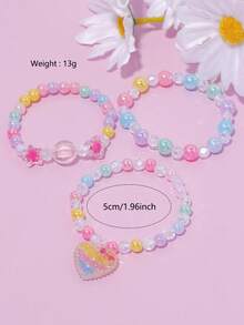3pcs/Set Charming Love Pendant Bracelet Charming Multicolor DIY Beaded Jewelry Jewelry Bracelet Set Suitable For Girls Campus Birthday Holiday Party Gift Accessories Daily Casual College Vacation Set Colorful Beads Color Random - Multicolor - View 2