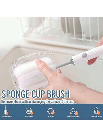 2/1 st svampborste för flaskor, mjuk svampborste med långt skaft för koppar, svampborstehuvud + PP-handtag, avtagbart och utbytbart rengöringshuvud, rengöringsverktyg för flaskkoppar, rengöringsverktyg för köksredskap, bärbar manuell användning, pastellfärger, ergonomiskt texturerat grepp, för hemmabruk i köket, perfekt för koppar, vattenflaskor, muggar, kaffekoppar, vinglas med mera, kökstillbehör, julklappar