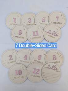 Bộ 7/14 thẻ gỗ hai mặt ghi dấu mốc phát triển hàng tháng cho trẻ sơ sinh, kỷ niệm thông báo sinh nhật trẻ sơ sinh bằng gỗ, đây là một tấm bảng kỷ niệm bằng gỗ dùng để ghi lại thông tin sinh nhật của trẻ sơ sinh, thích hợp cho lễ rửa tội, cảnh kỷ niệm gia đình, trang trí và kỷ niệm. - Nhiều màu - Xem 3