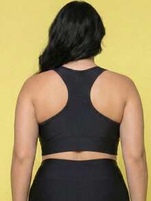 Top Feminino Plus Size Nadador com bojo Cropped Suplex Poliester Grosso Academia G1 G2 G3 - Preto - Visão 5