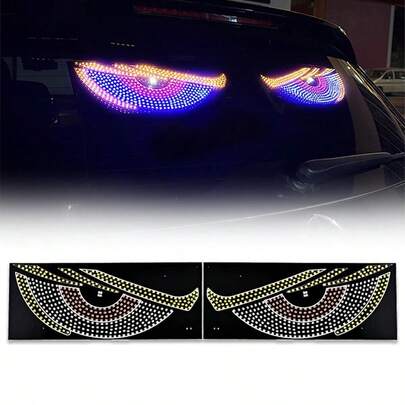 Luz de ojos de diablo, con chips LED multicolor - 30cm*12cm, 11 modos dinámicos, para pantalla de ventana trasera, tonos brillantes azul rojo amarillo, alta visibilidad de día y noche, alimentado por USB, fácil instalación, para conducción de automóviles, atractivo visual y diversión
