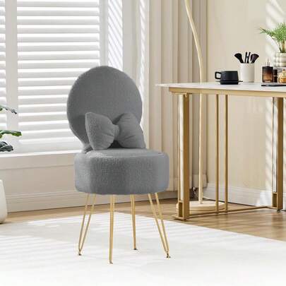 Dragonpad Makeup Vanity Chair With Storage Space & 4 Gold Metal Legs, Dressing Table Chair, Sherpa Fleece Girls Dressing Table Stool With Pillow, Vanity Stool Chair For Bedroom Living Room