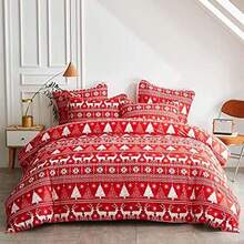 Christmas Bed Comforter Set - Festive Style with Red & White Snowflake and Deer Patterns, King Size (1 Comforter + 2 Pillowcases) for Holiday Decor - Ciervo - Ver 3