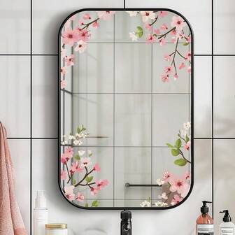 Pegatinas decorativas de vidrio con diseño de sakura, pegatinas autoadhesivas para espejos de entrada y baño, pegatinas embellecedoras de espejos para el hogar, pegatinas decorativas de pared creativas